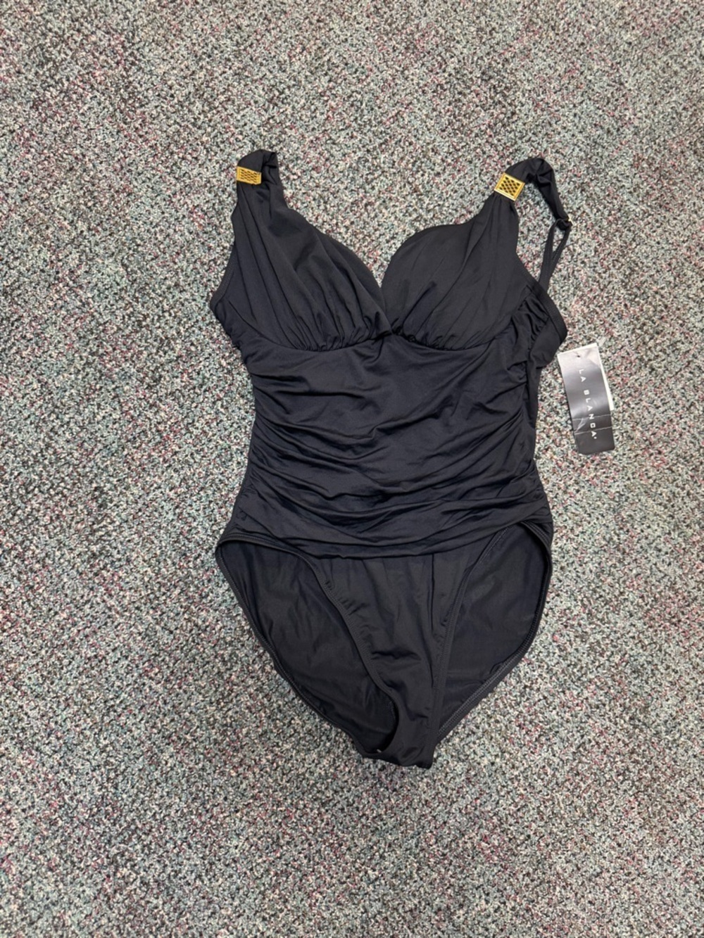 La Blanca NWT Black One-Piece Tummy Control Swimsuit w/Gold Hardware Size 14